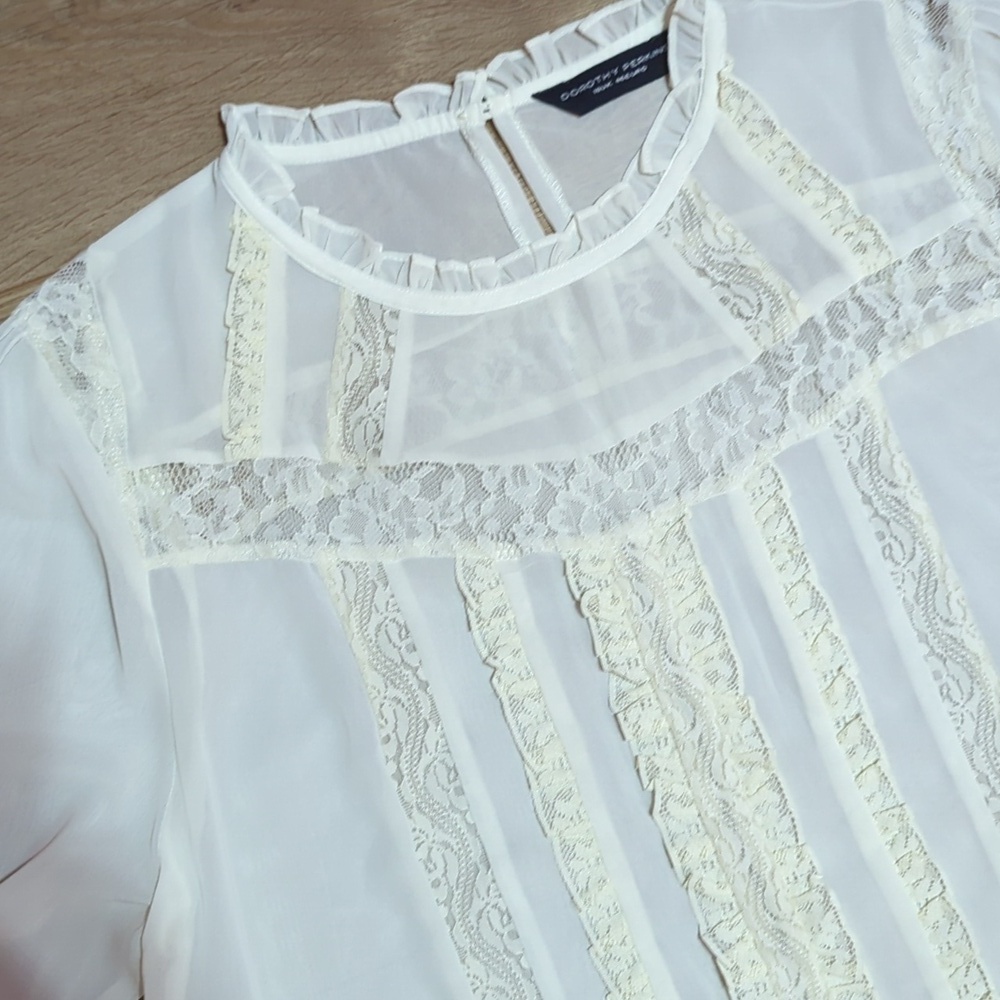 Dorothy Perkins Cream Lace Detail Victorian Romantic Sheer Blouse sz 14 - Picture 3 of 10